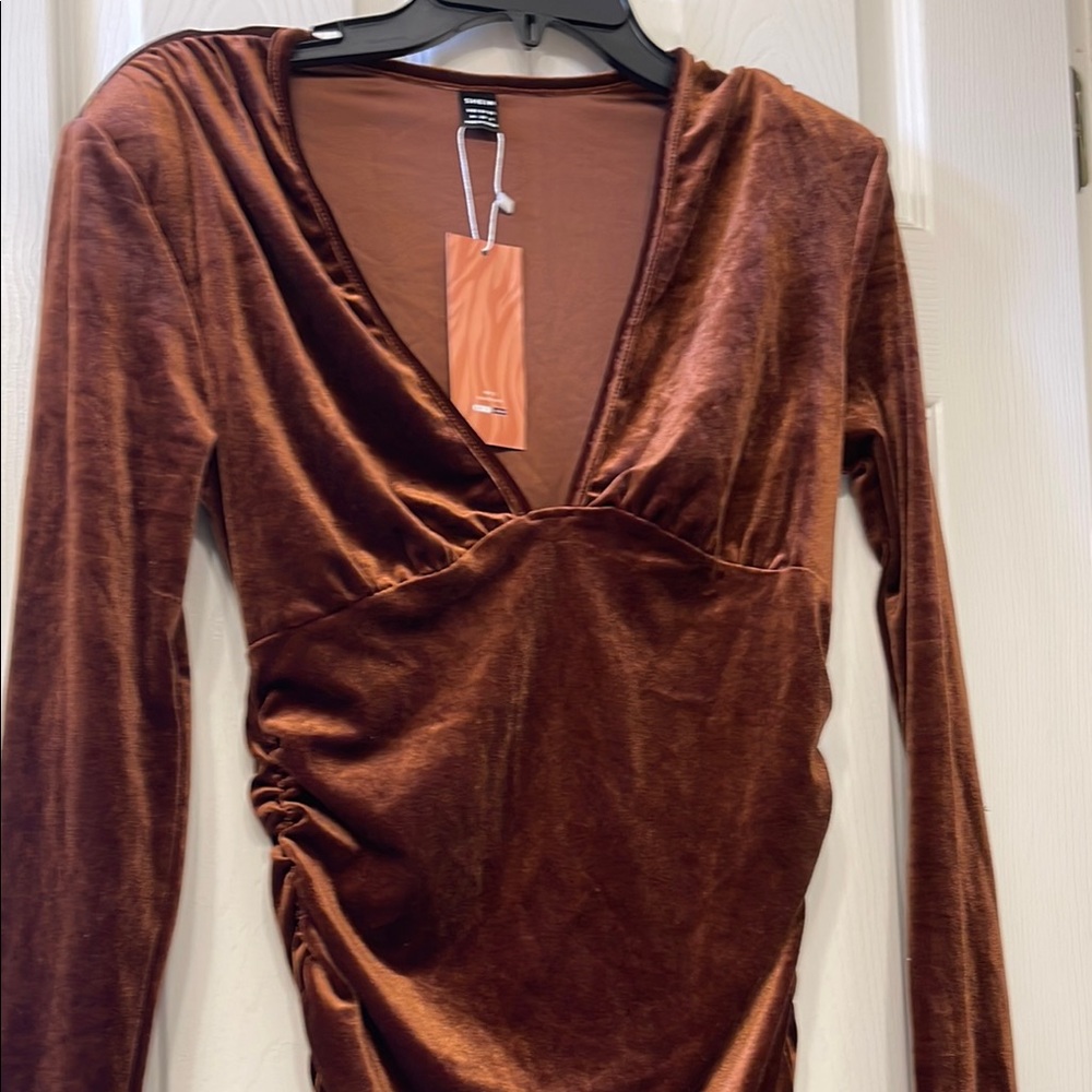 Rust Velvet Long Sleeve Dress